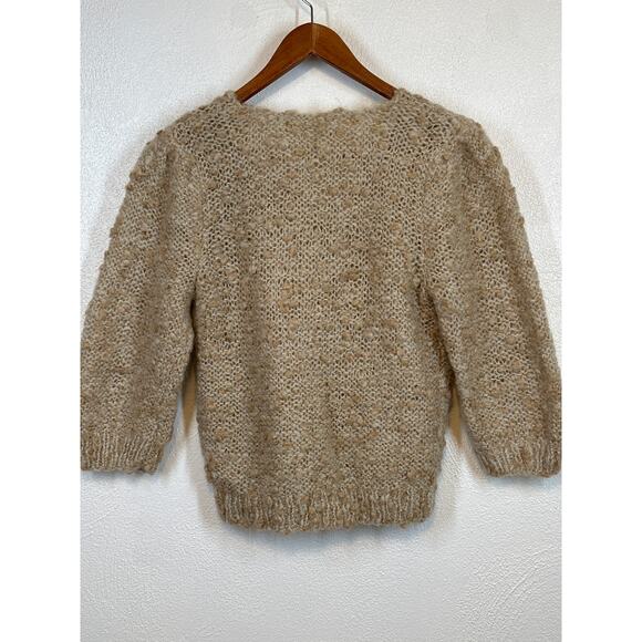 VTG Hand Knit J H Collections Sweater M Tan 1/2 Sleeves Wool Blend Classy Clean - Picture 6 of 14